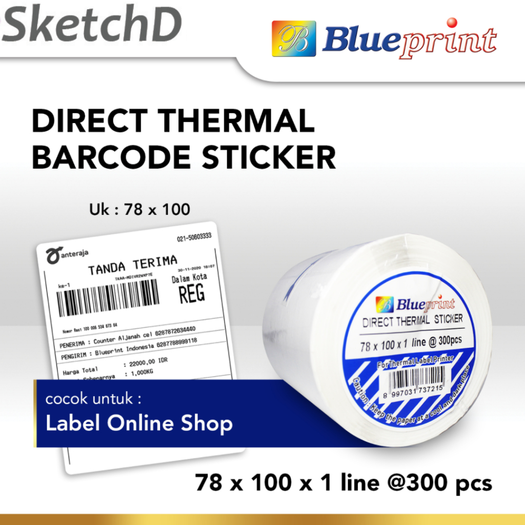 

Stiker Label 78 x 100 mm 300 pcs Blueprint Eco Direct Thermal Sticker DTS
