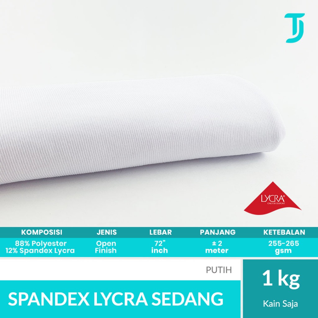 Polyester Spandex Lycra Sedang | PUTIH | Kain Bahan Jersey & Sport Apparel | 1 kg | Bahan Kaos Tumbu