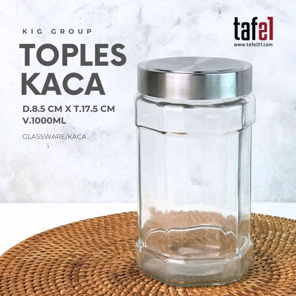 Toples Kaca Kedap Udara Hexagon 1 liter