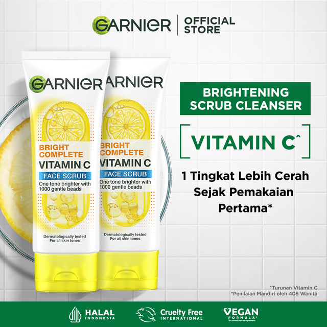 Garnier Bright Complete Speed Brightening Scrub Cleanser Skin Care -100 ml x2pcs (Light complete)