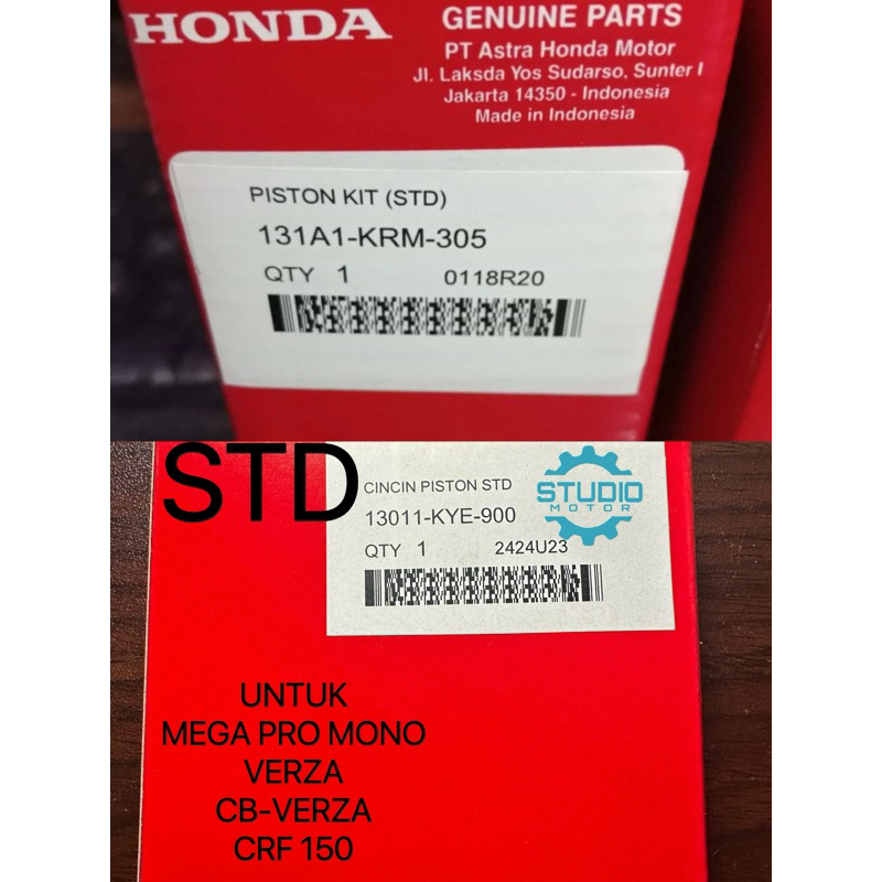 RING SET PISTON KIT / SEHER MEGA PRO CB VERZA CRF 150 SIZE STANDAR STD 13011KYE900