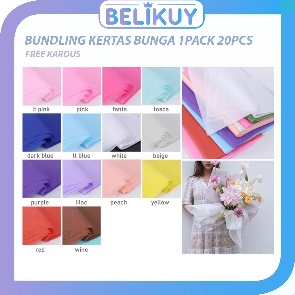 

Belikuy (8) BUNDLING 1 PACK ISI 20 LEMBAR Flower Wrapping Premium Tissue / Non Woven Paper/ Kertas Buket Tebal Pembungkus Bunga COD