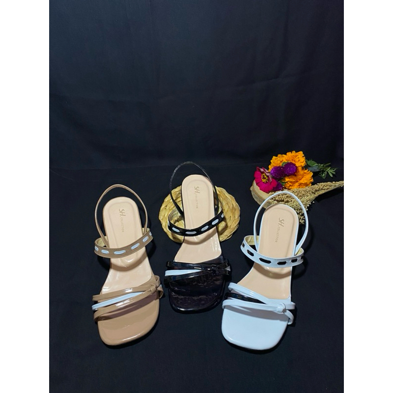 A4 | Sandal heels wanita model hak tahu 3cm ikat depan tali belakang | sandal heels wanita kekinian 