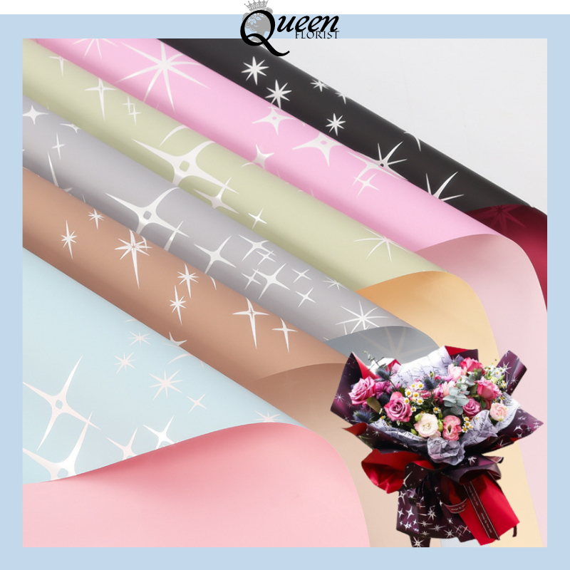 

20 LEMBAR Kertas Buket Flower Wrapping Kertas Bunga Flower Paper Cellophane Motif Bintang Sparkling 6022