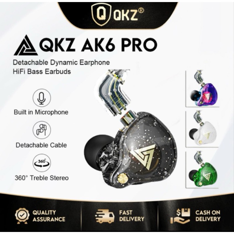 QKZ AK6 Pro IEM Earphone HiRes- with Mic - Dynamic Driver - Garansi Re