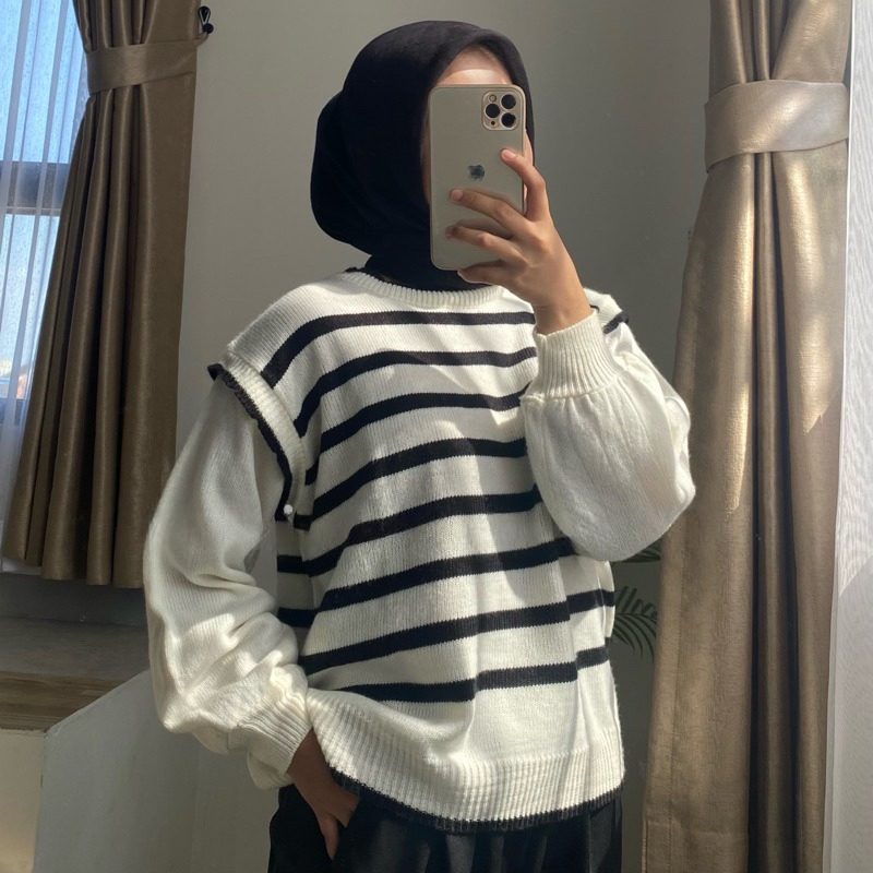 ATASAN RAJUT WANITA KATUN  LENGAN BALON LENGAN PANJANG KNIT TOPS