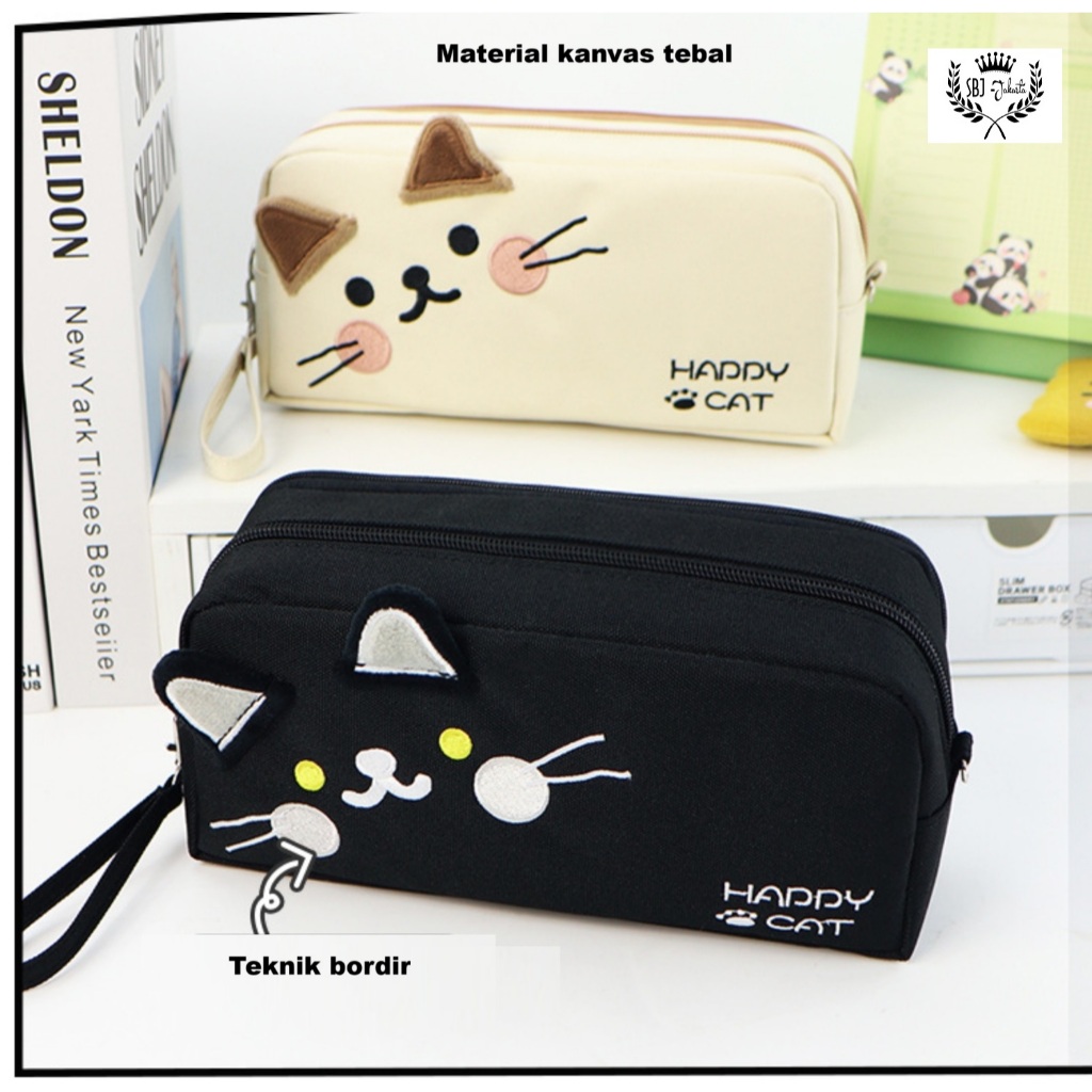 

Tempat pensil kotak pensil happy cat double layer kapasitas besar pencil case