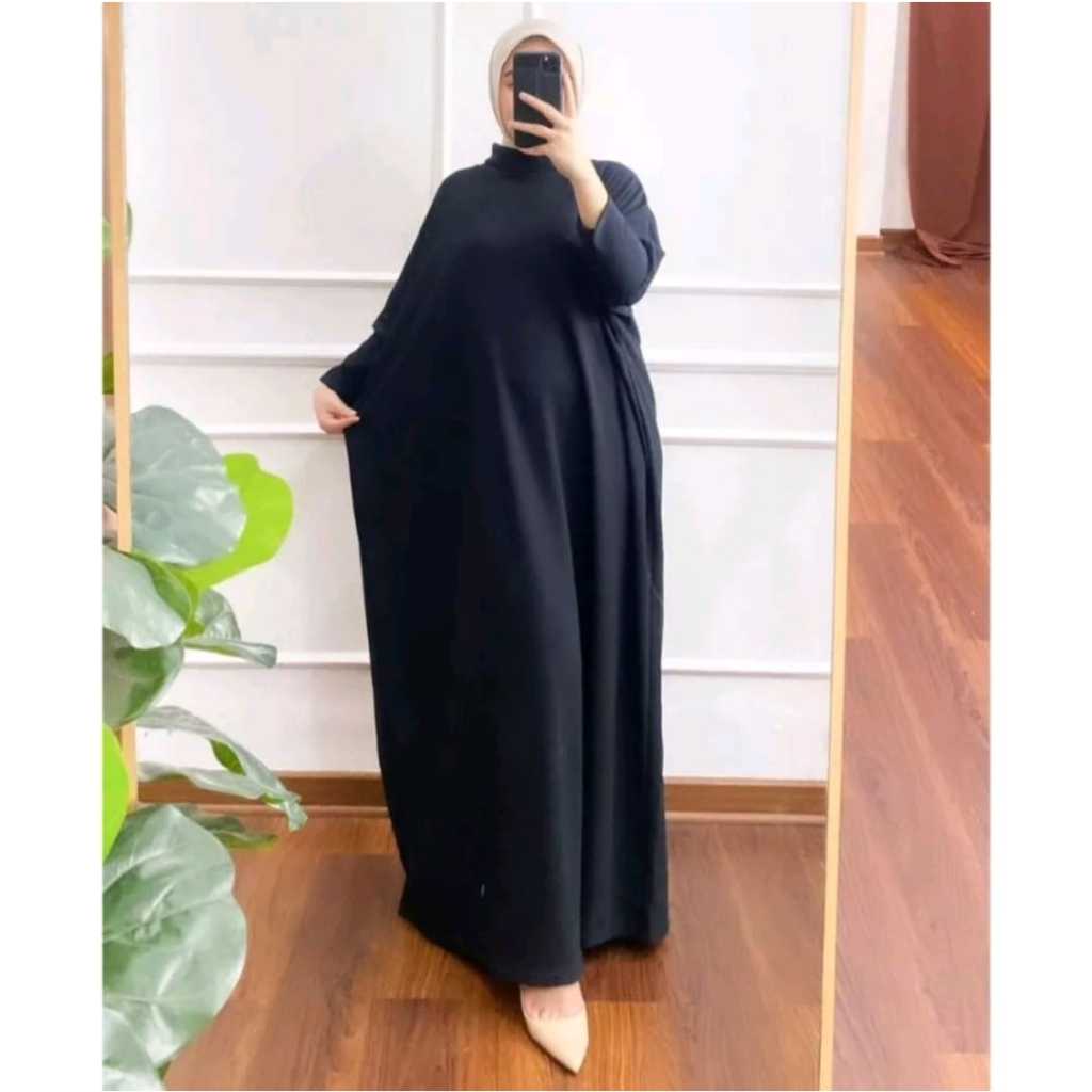 Dress Rosalina Batwing Kaftan Bahan Knit Gamis Jumbo