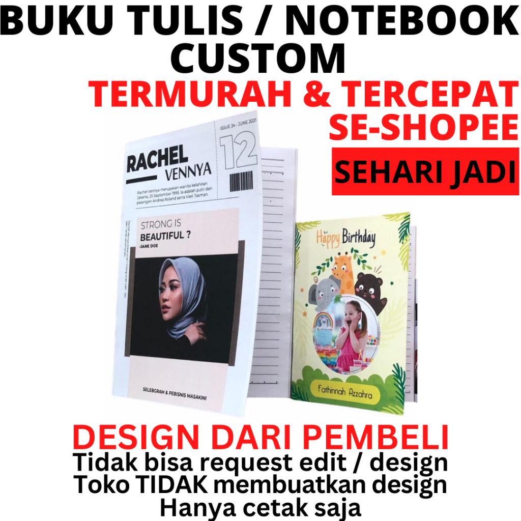 

Notebook Lucu / Buku Catata /Buku Tulis CUSTOM A5 A6 Ide Souvenir Pernikahan/Merchandise Acara Event