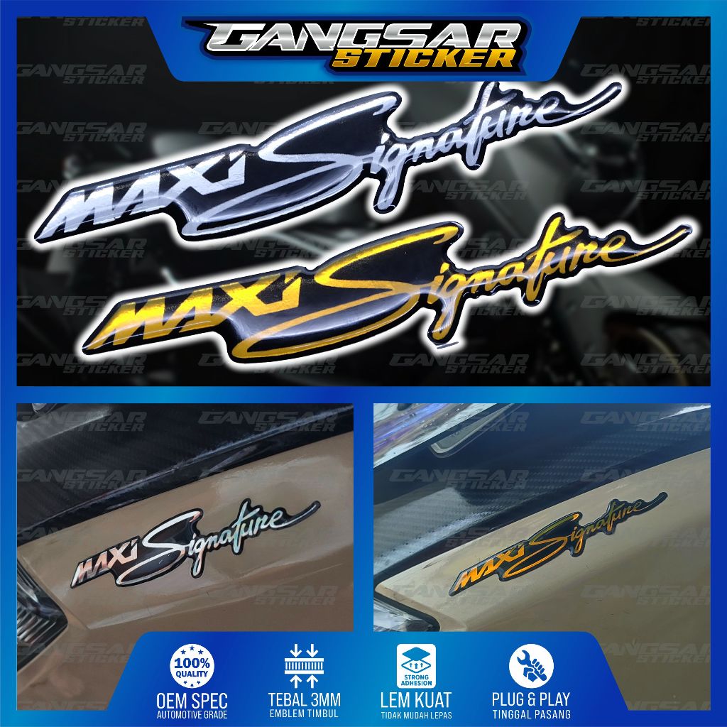 emblem timbul maxi signature / emblem maxi yamaha / stiker maxi signature