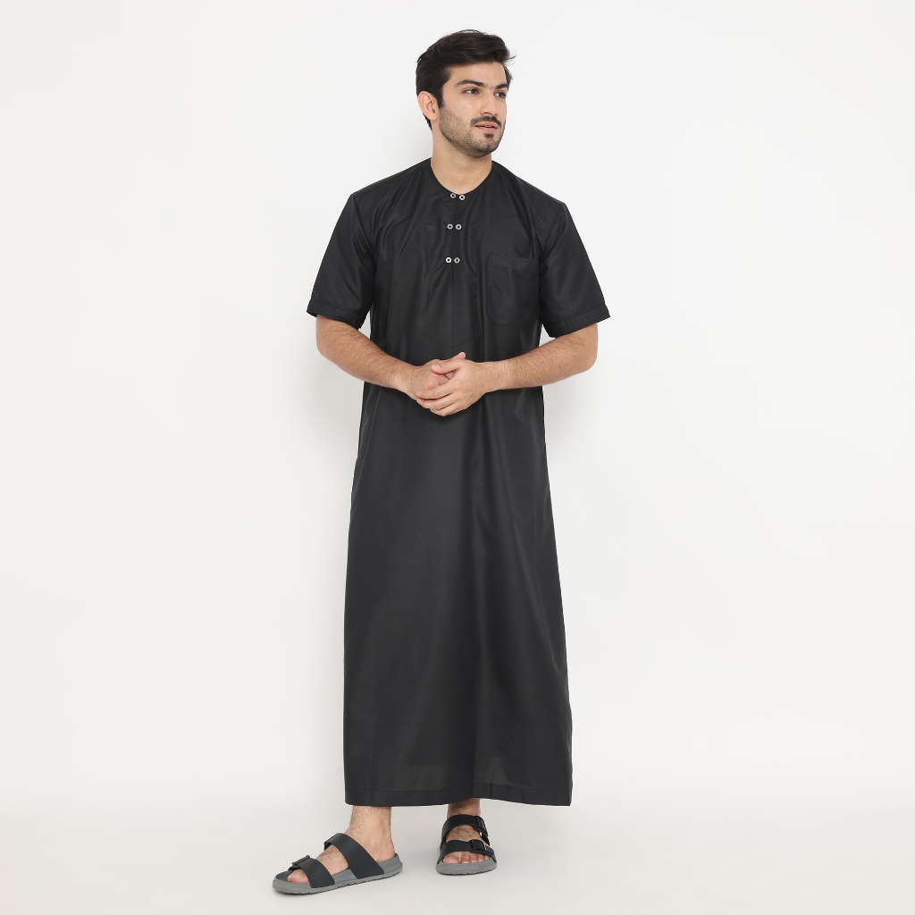 LATAHZAN GAMIS PRIA OMAN LENGAN PENDEK HITAM