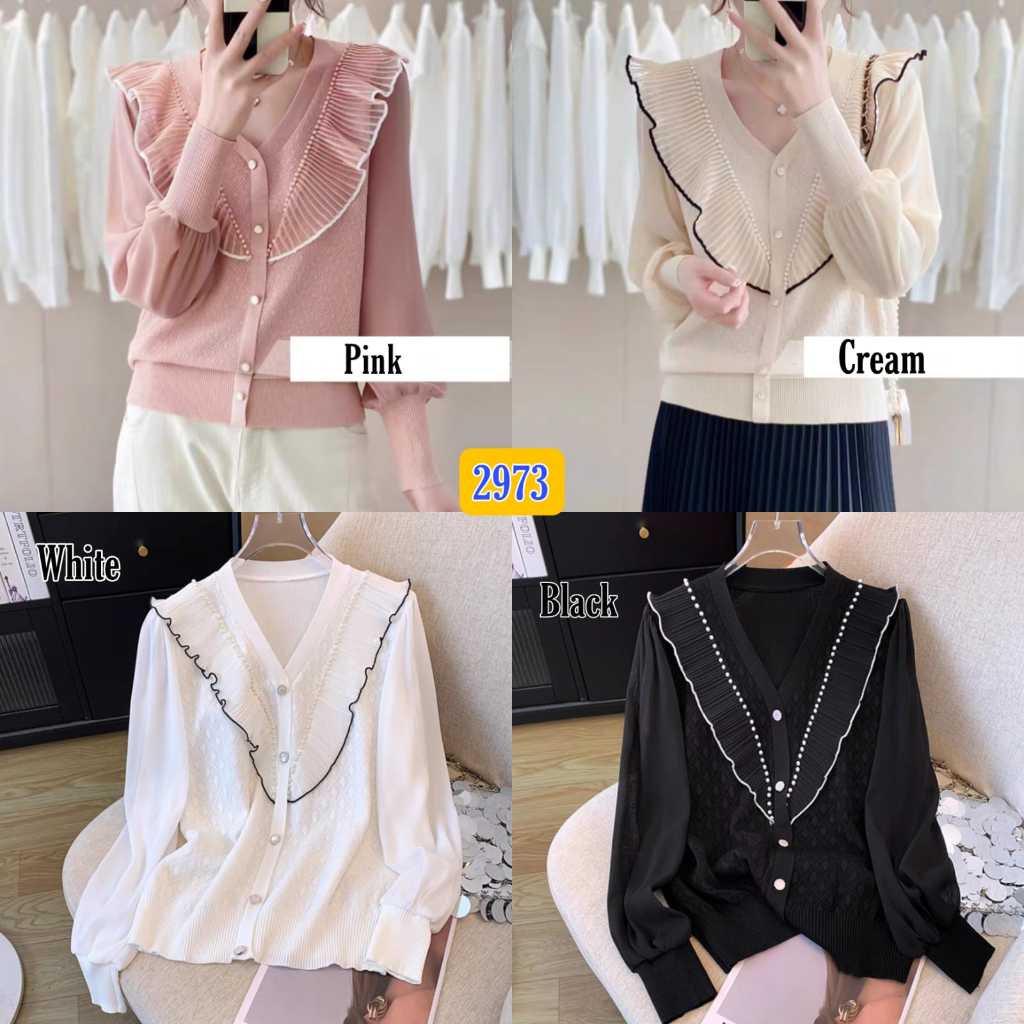 Blouse Panjang Tile Mutiara 2973/ Baju Wanita Korea Import / Atasan Rajut Murah Fashion Kekinian
