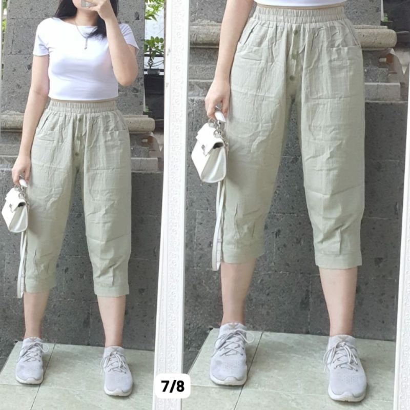celana 7/8 pocket kancing celana 7/8 linen bali