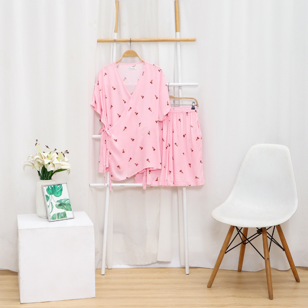 Daster Busui Kekinian Pendek Katun Rayon Model Kimono Stelan