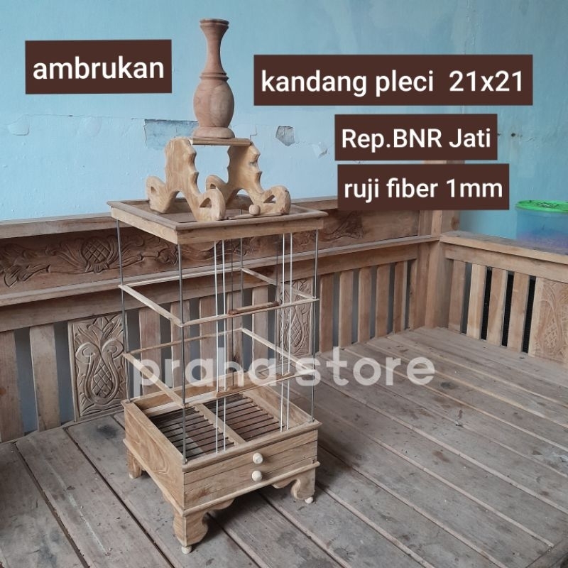 Sangkar pleci model BNR pakai ruji fiber bahan jati pilihan