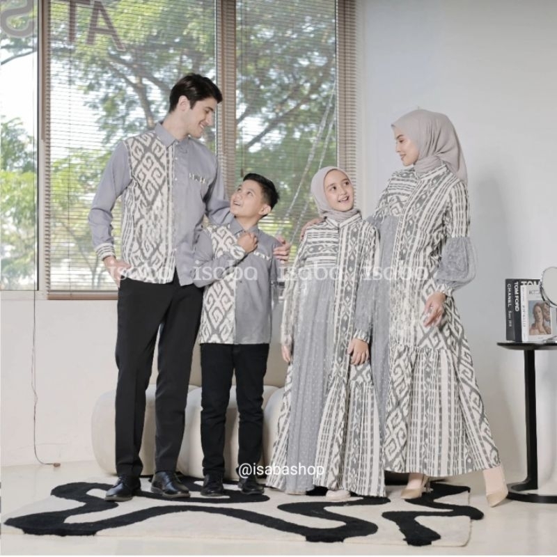 Isaba - Couple Gamis Muslim, Set Couple Tenun, Dress Raya Pasangan Couple Kondangan Batik Baju Tenun
