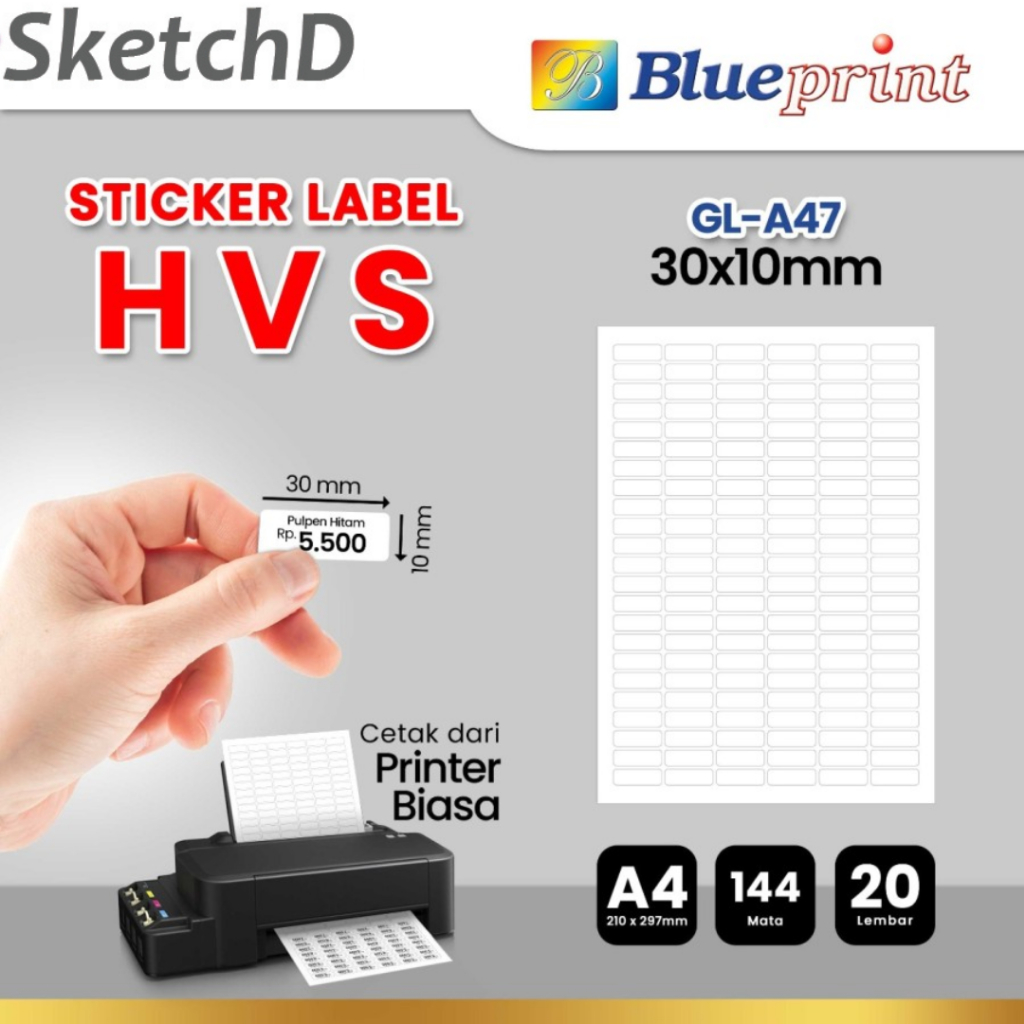 

Kertas Stiker label HVS A4 30 x 10 mm Blueprint Sticker Barcode