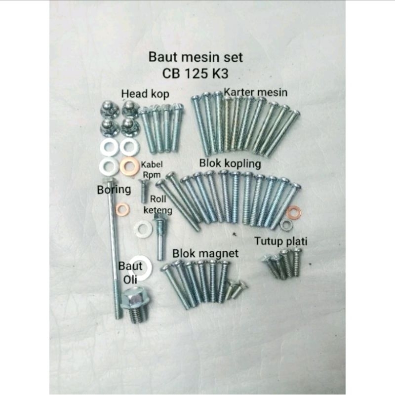 BAUT SET LENGKAP UNTUK MESIN MOTOR HONDA CB 125 K3 TAHUN 1976 - 1980 GL 100 125