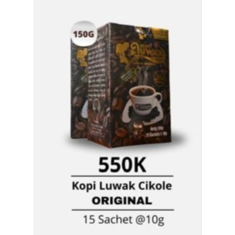 

KOPI LUWAK CIKOLE ORIGINAL Satu BOK isi 15 Sacet @10g