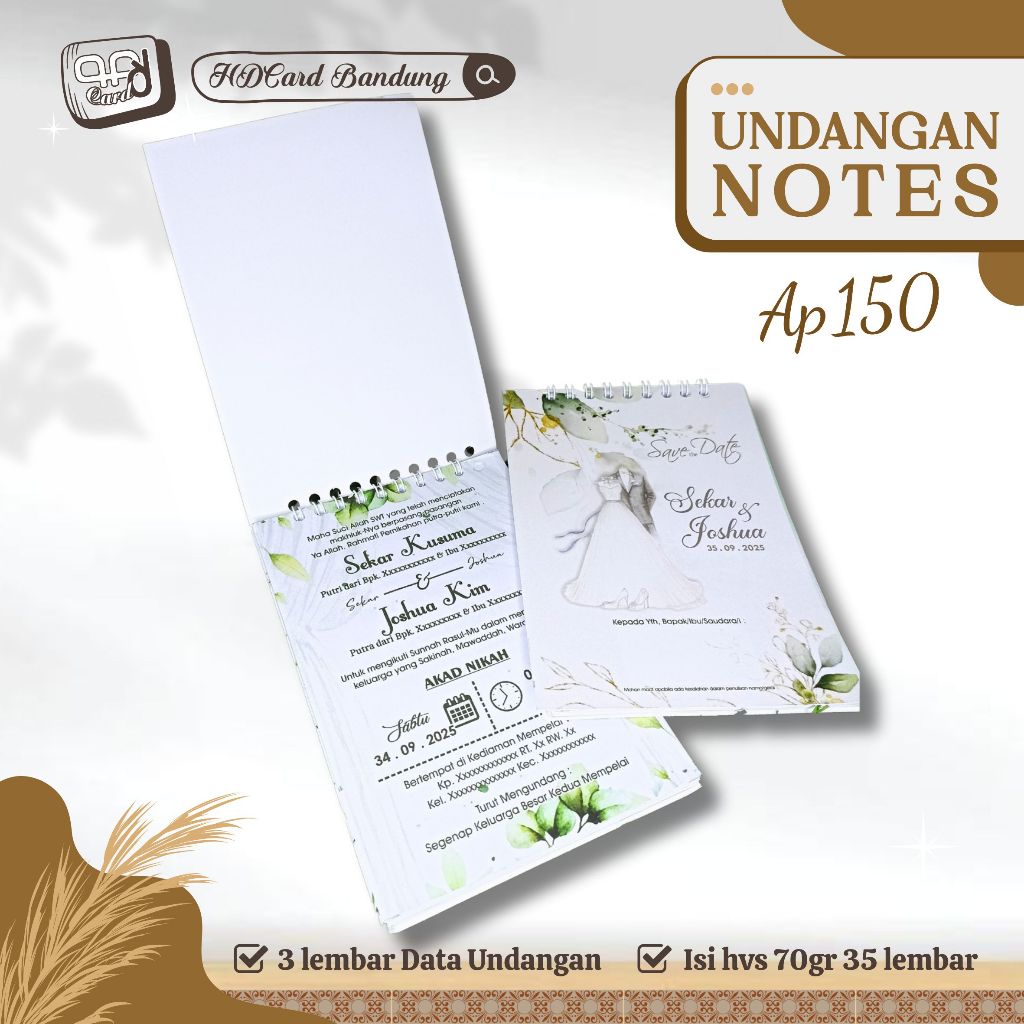 

Undangan Notes A6 tambahan AP150 Notebook Undangan Custom Pernikahan Khitanan dll