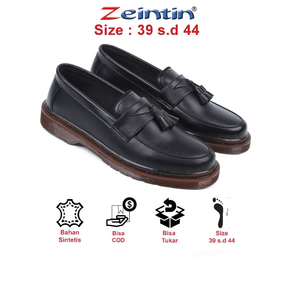 Zeintin - Sepatu Pria Loafers Kulit Sintetis Hitam Docmart Pria Sepatu Pria Hitam BJ