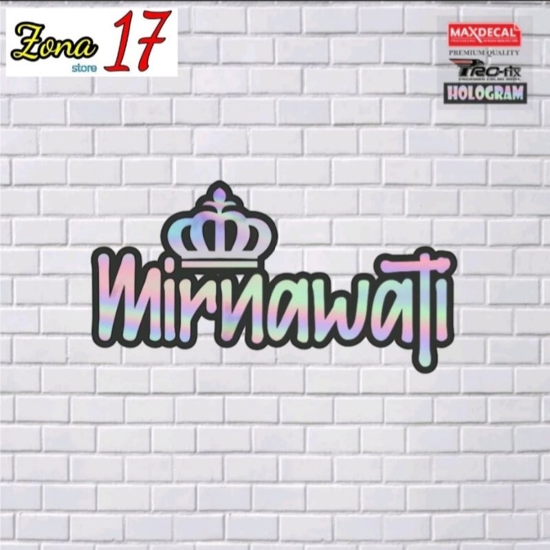 

stiker cutting custom nama sendiri pakai mahkota warna hologram
