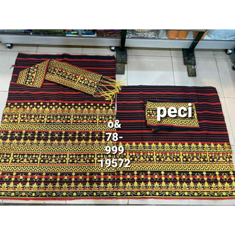 tapis bordir set mama papa peci kain tenun motif cemara