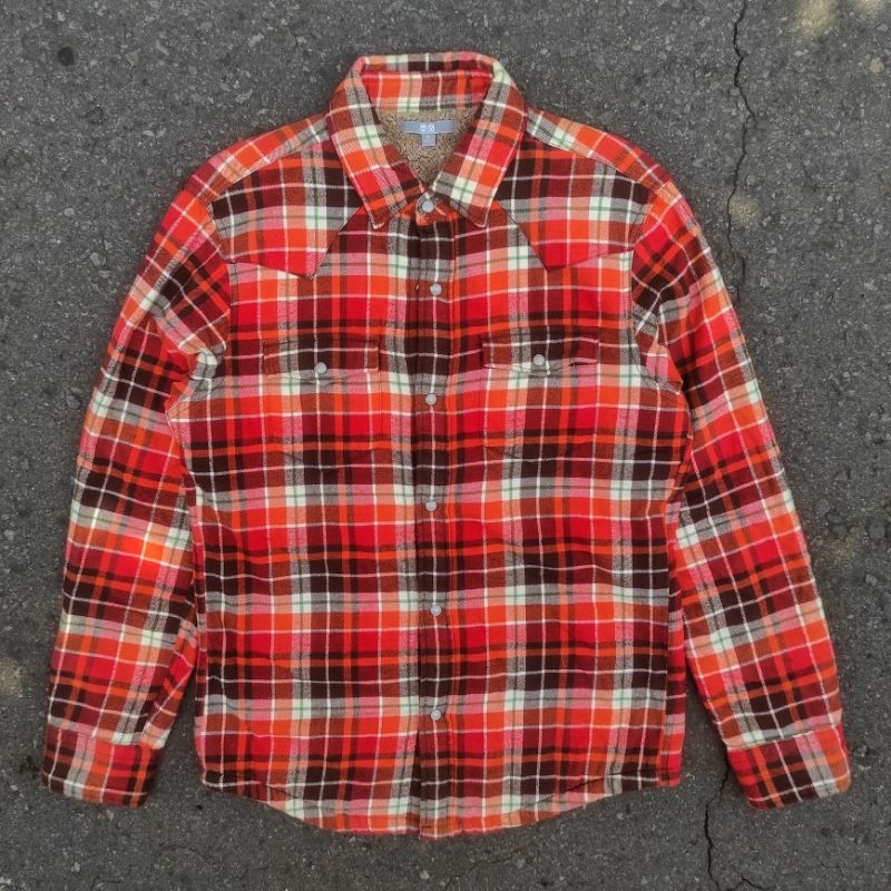 UNIQLO KEMEJA FLANNEL BLANKET SHERPA FLEECE TARTAN PLAID GINGHAM KOTAK VETERANO WORK CARPENTER CHAMB
