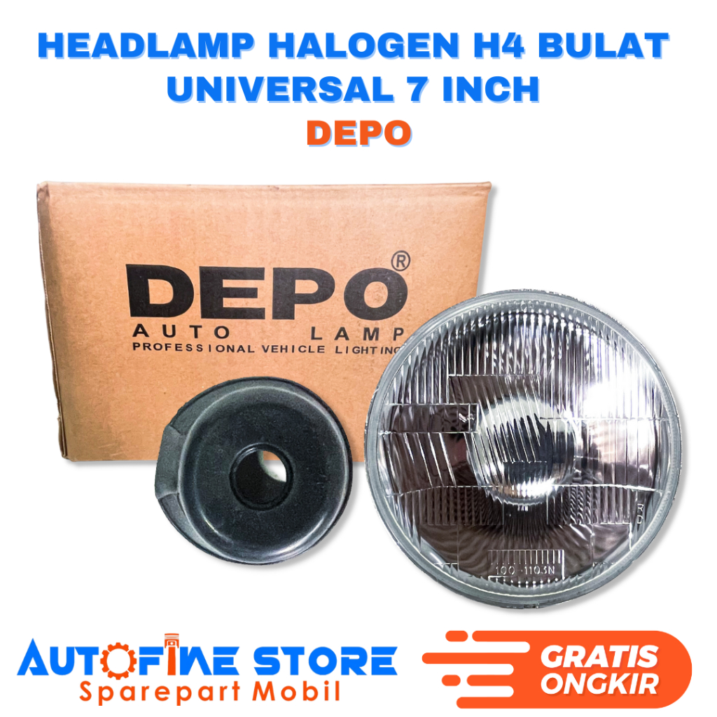 Headlamp lampu halogen H4 universal bulat round DEPO universal 7inch