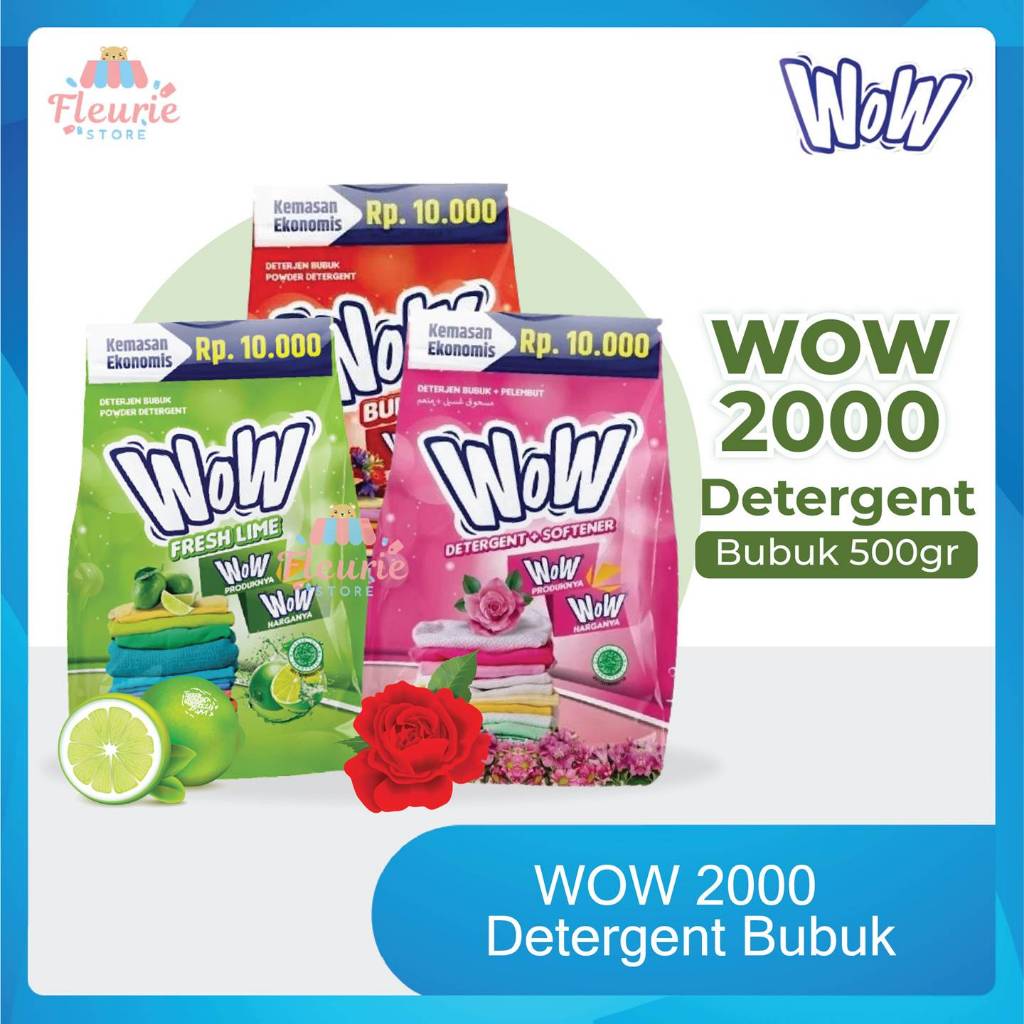 WOW 2000 Detergent Bubuk 500gr - Sejuta Bunga/ +Softener / Freshlime