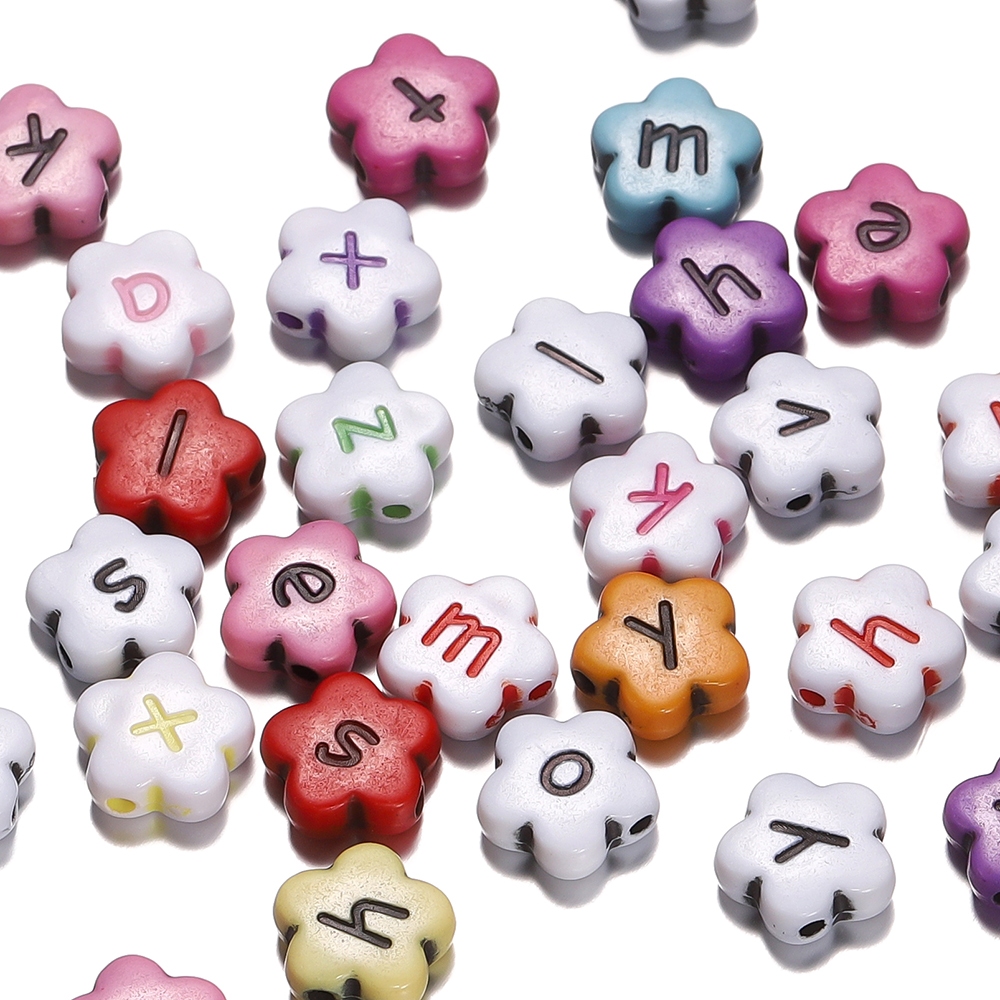 St.Kunkka 50 Buah 11Mm Manik-manik Huruf Kecil Manik-manik Huruf Bunga Akrilik Manik-manik Huruf War