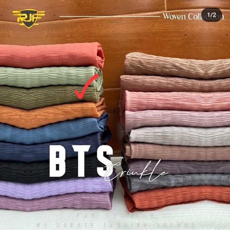 KAIN HIJAB PASHMINA MURAH BTS Crinkle warna Army (kain bertekstur yang lentur)