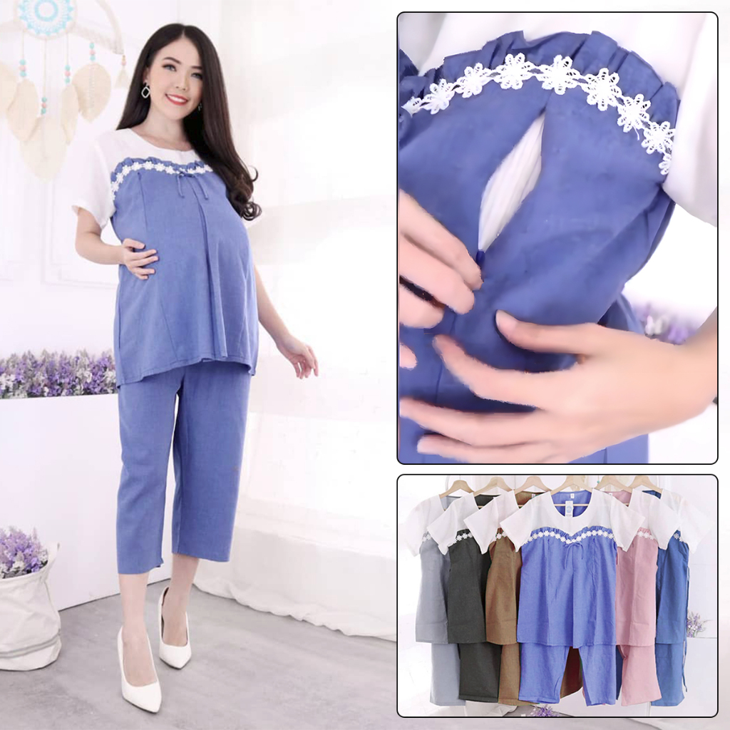 Baju Setelan Hamil Celana Hamil 7/8 Model Korea Kekinian Bahan Katun Adem