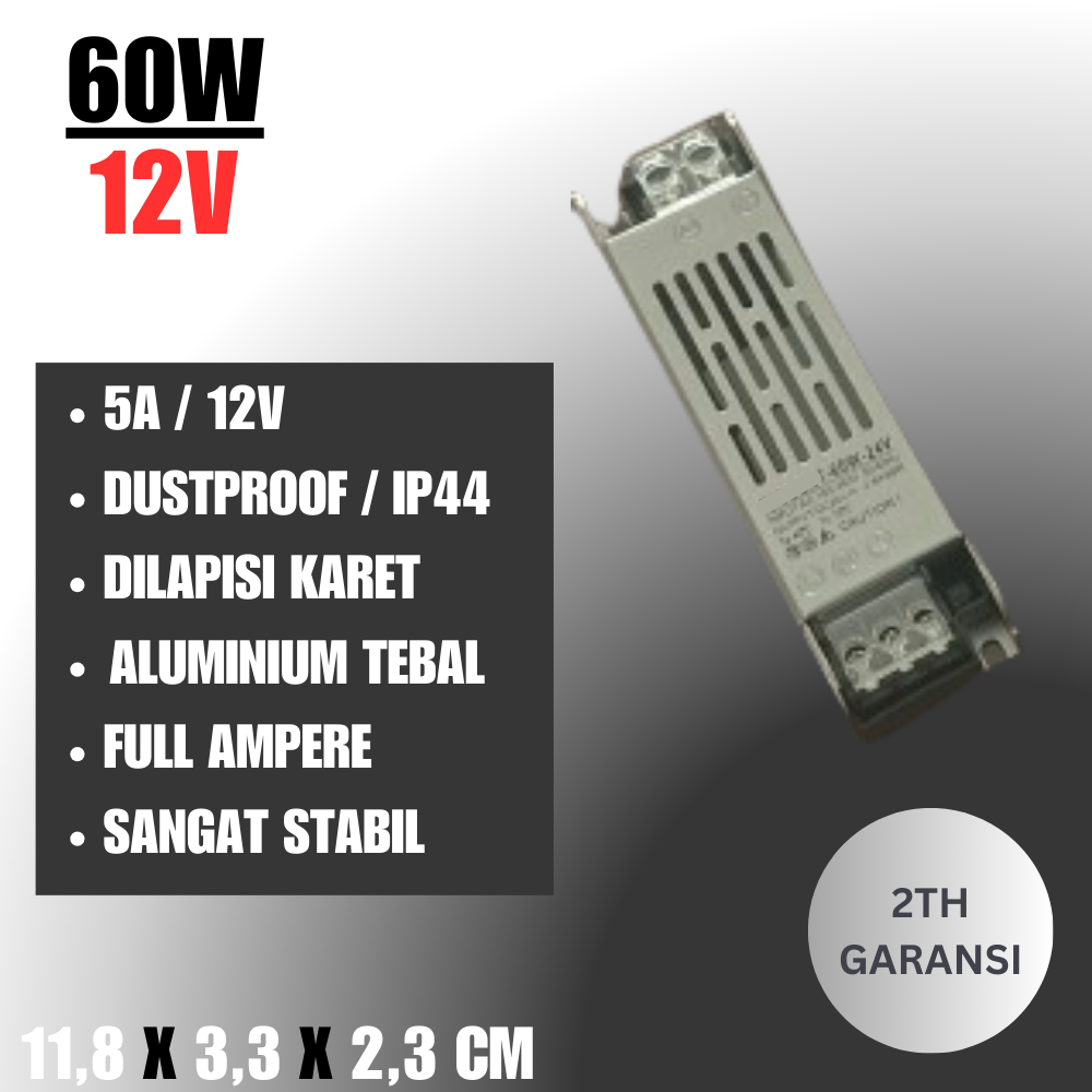 TRAFO SLIM 12V 5A 60W FULL WATT ADAPTOR LED STRIP LED TRAVO SUPER TIPIS 60WATT GARANSI
