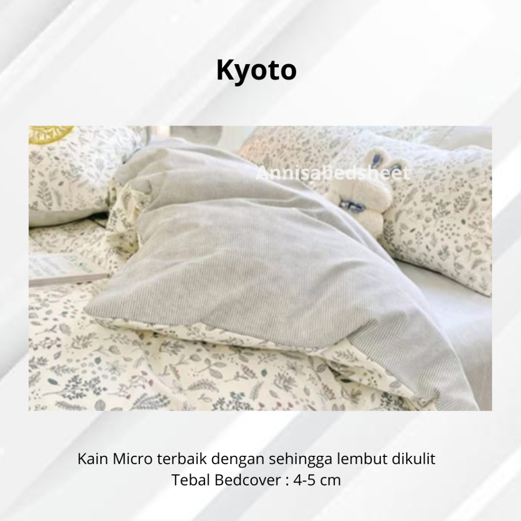 Bed Cover Sprei 180 x200 160 x200 120 x200 Motif Bunga Terlaris Kyoto x Abu Muda UK King Queen Singl