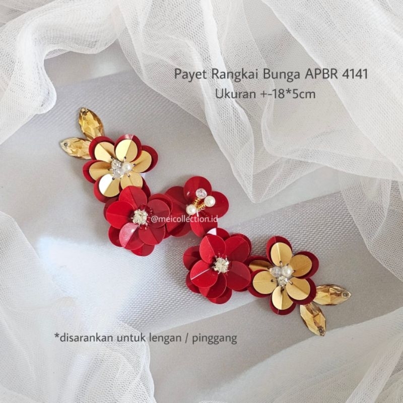 payet rangkai bunga 3D APBR 4141 bahu merah maroon kebaya tunangan wisuda gamis pesta