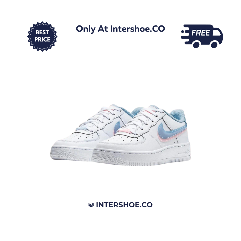 Sepatu Sneakers Nike Air Force 1 Low LV8 Double Swoosh Light Armory Blue Shadow Pink BNIB