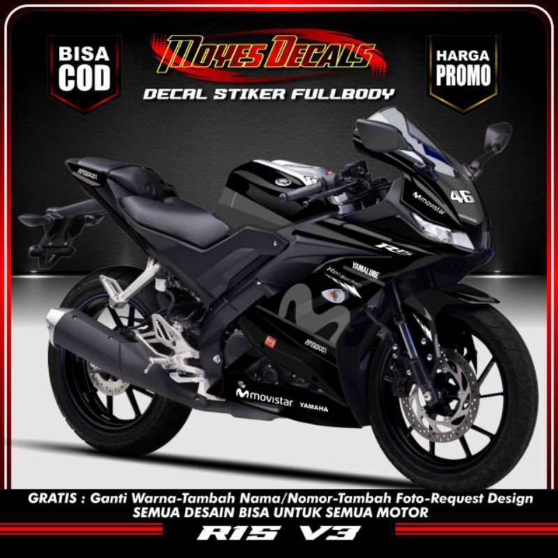 Decal Yamaha R15 V3 Full Body ,Decal sticker Yamaha R15 V3 motif Movistar