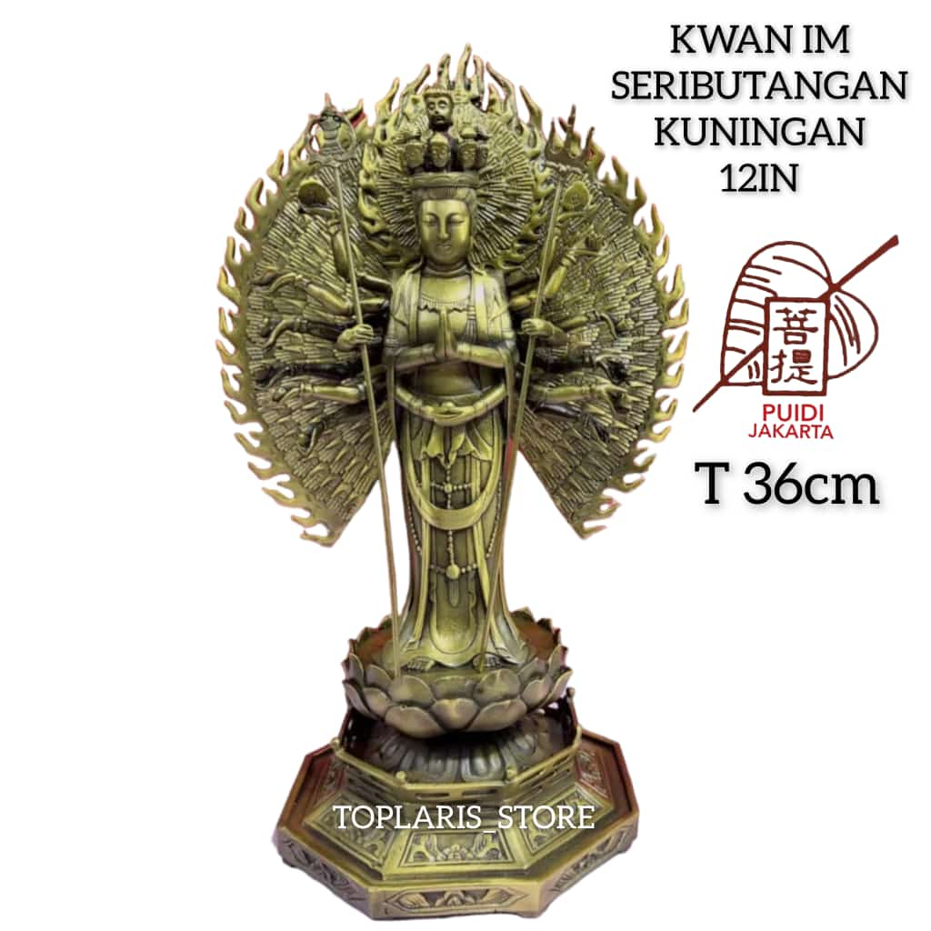 Patung Kwan Im Seribu Tangan Kuningan Berdiri TPO