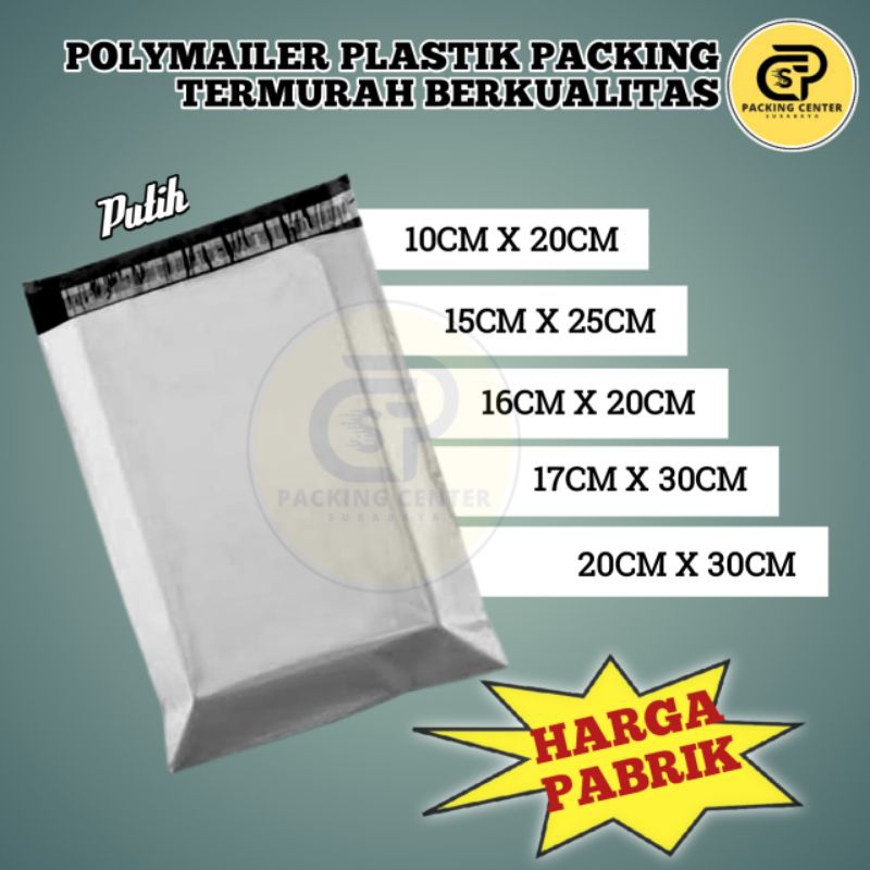 

Plastik Packing / Polymailer Online Shop Warna Putih Isi 10Pcs Sudah dilengkapi dengan Lem Perekat, Termurah, Grosir, COD