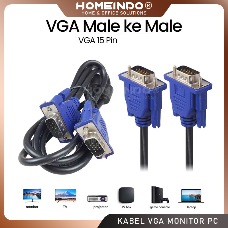 Kabel VGA Komputer ke Monitor PC 15 Pin Male ke Male