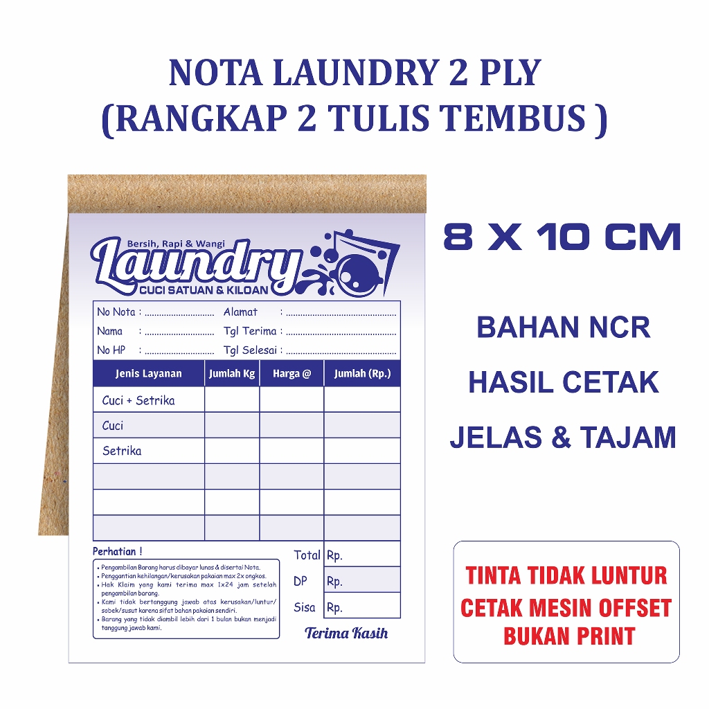 

Nota laundry 2 ply NCR dan 1 ply HVS