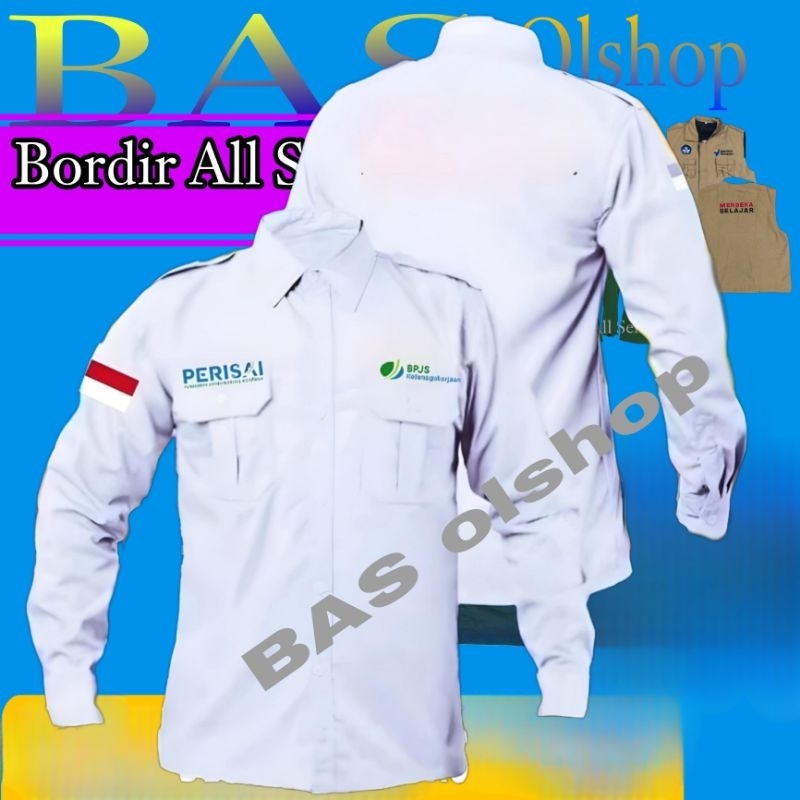 promo berkualitas beli satu baju BPJS Ketenagakerjaan kemeja bordir BPJS lengan panjang baju kerja B