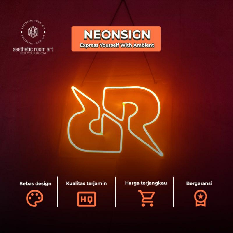 LAMPU KAMAR AESTHETIC NEON SIGN RRQ WARNA KUNING || BISA CUSTOM