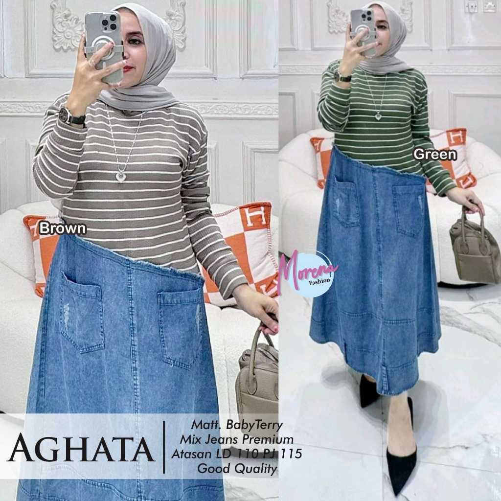 Dress wanita maxy denim mix terbaru terlaris Rana dan Aghata