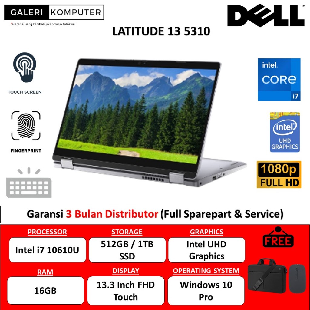 LAPTOP 2IN1 DELL LATITUDE 13 5310 INTEL i7 10610U 16GB 1TB SSD FHD TOUCH BACKLIGHT