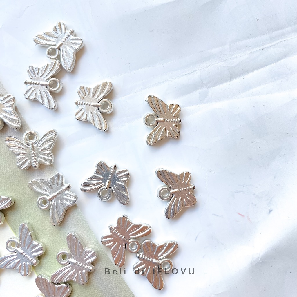 Manik Liontin Kupu Kupu Silver Charm Kupu Butterfly untuk gelang kalung Manik