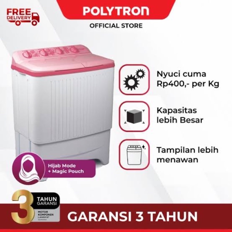 Mesin Cuci Polytron PWM- 8076 2 TABUNG 8KG HIJAB