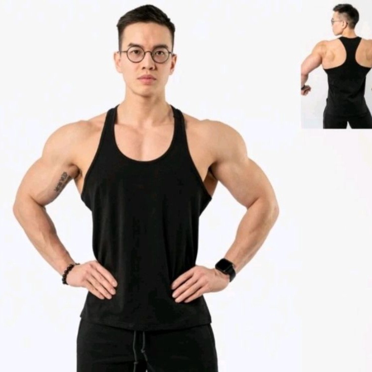 D2289 Kaos Singlet Pria Gym Fitnes Polos Tali Kecil Dewasa