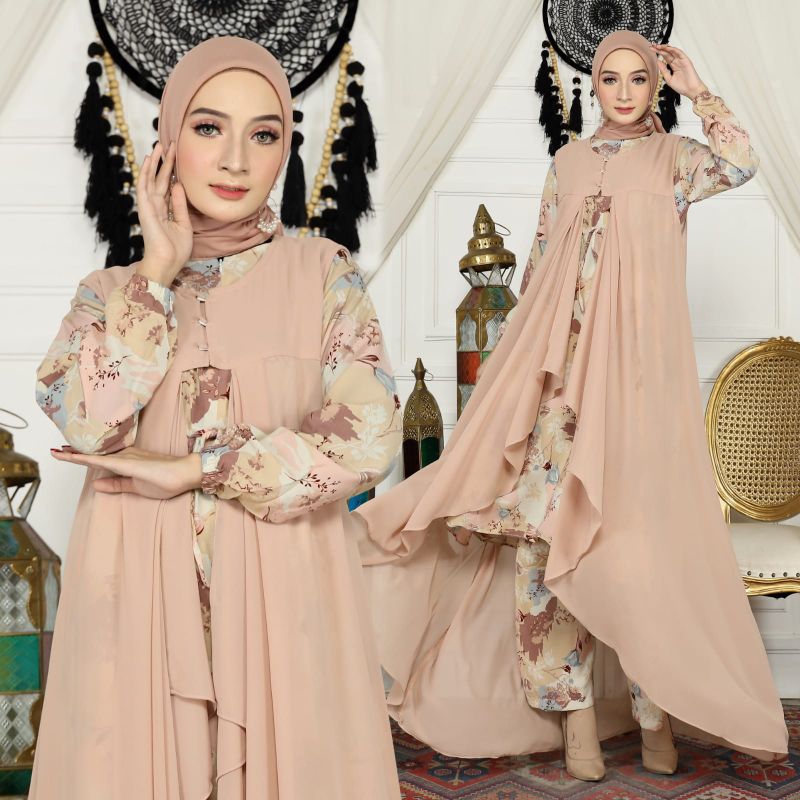 Baju Pesta Wanita Muslim Kondangan Brukat Mewah Elegan Gaun Muslimah Terbaru 2023 2024 Maxy Kinan Le